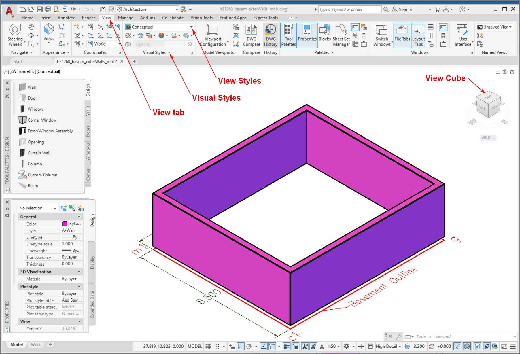Fig.2.1.2.9- Basement - 3d View Exterior walls h21260 basem 3dWalls t800527