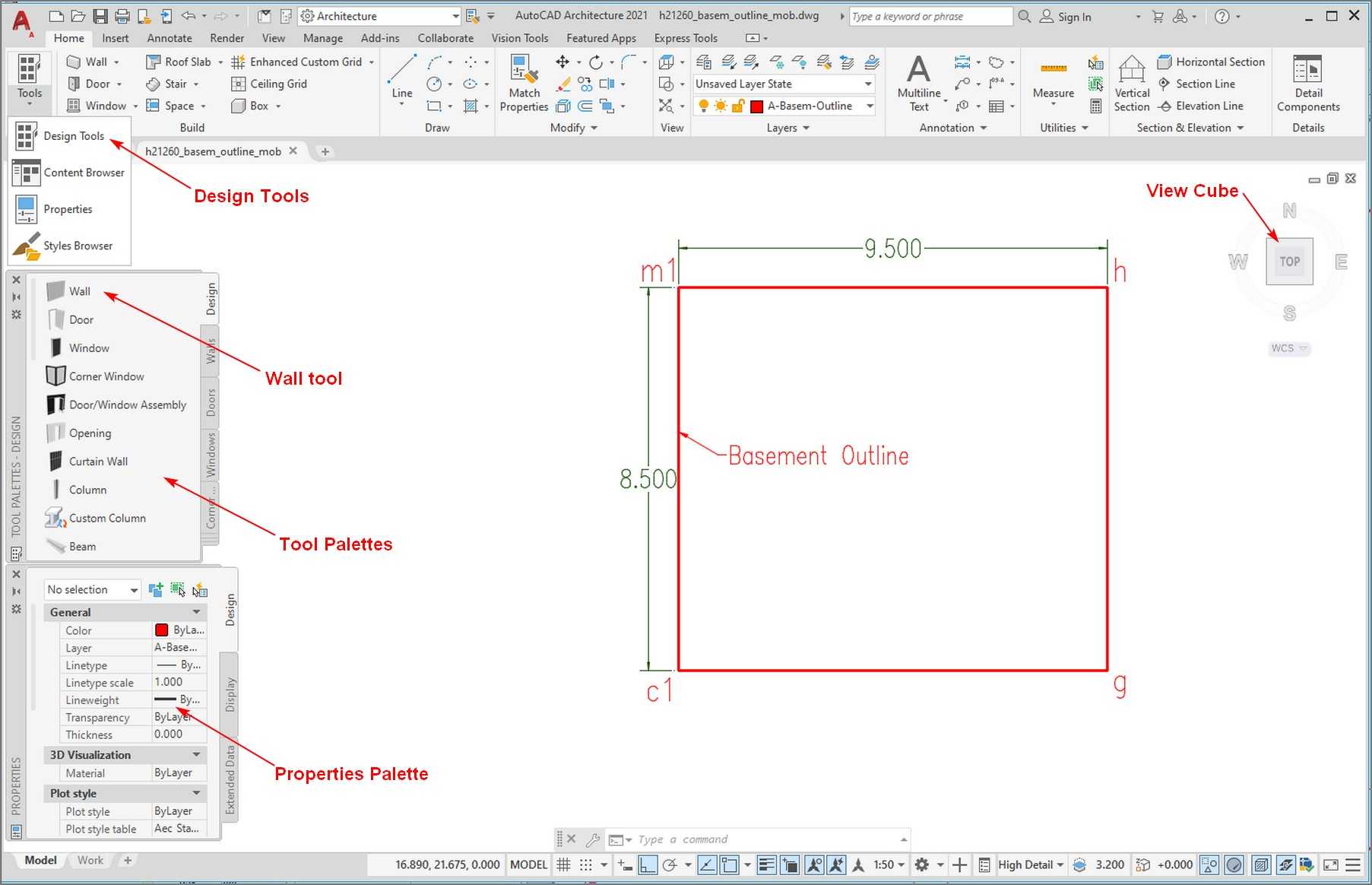 Fig.2.1.2.1- Basement - Design Exterior walls h21260 basem workSpace CreateWall1 t800500
