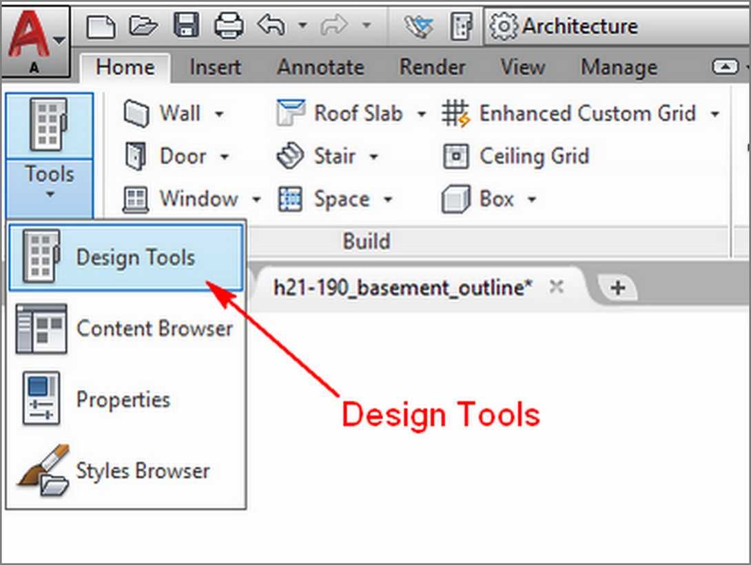 Fig.2.1.2.2- Ribbon - Design Tools aca18 ribbon toolsPaletteDesign t420315