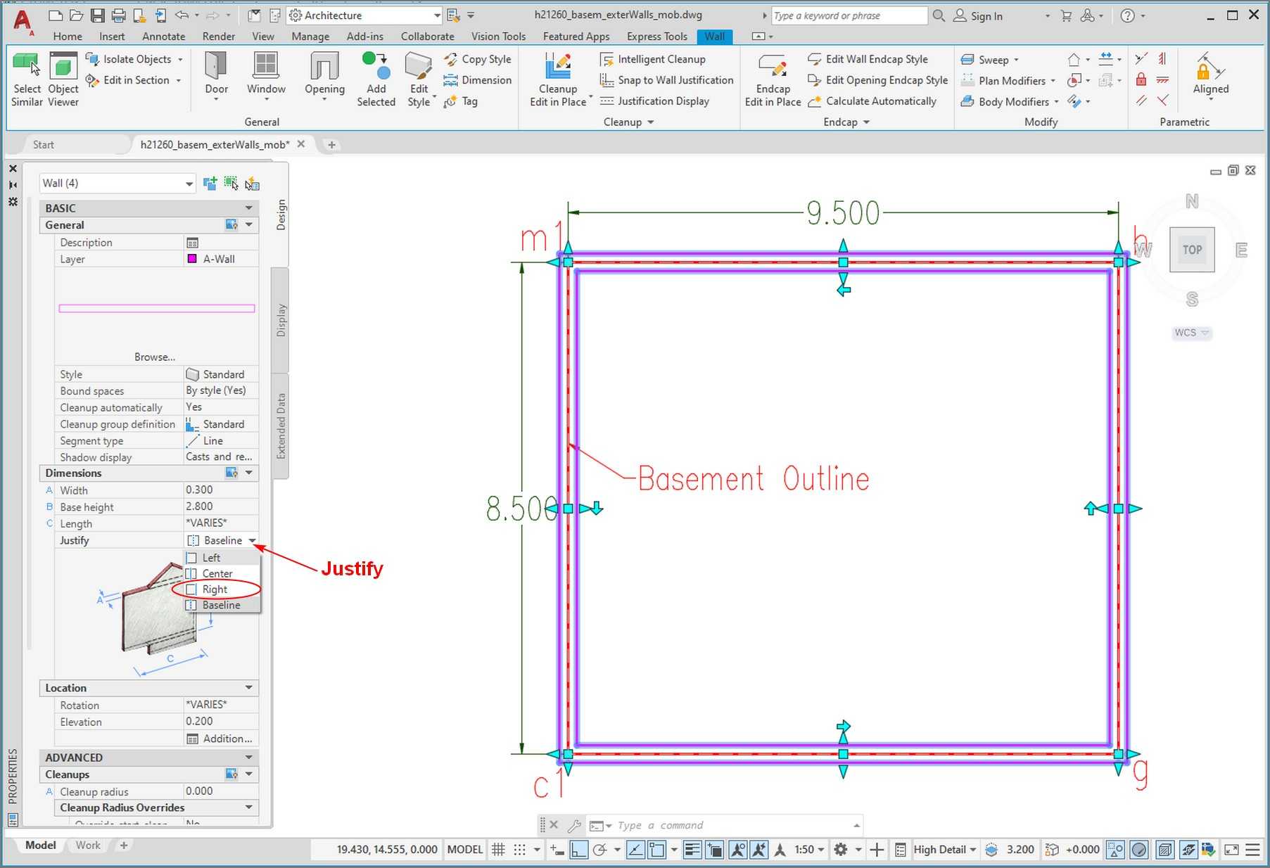 Fig.2.1.2.4- Tool Palettes - Walls - Justify h21260 basem createWalls justify t800475