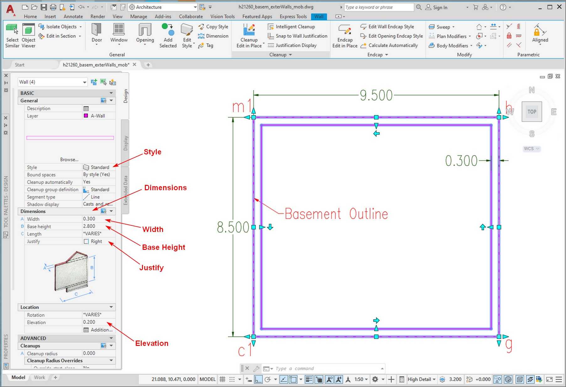 Fig.2.1.2.5 - Basement Exterior Walls - Properties h21260 basem createWalls properties t800627