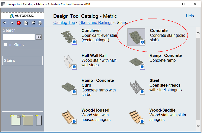 Fig.2.1.7.3 - 3DView - aca18 contentBrowser DesignCatalog stairsConcrete t800528