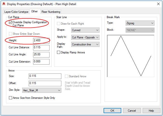 Fig.2.2.9.5 - stair - Display Properties aca18 stair displayProp cutPlane t675480